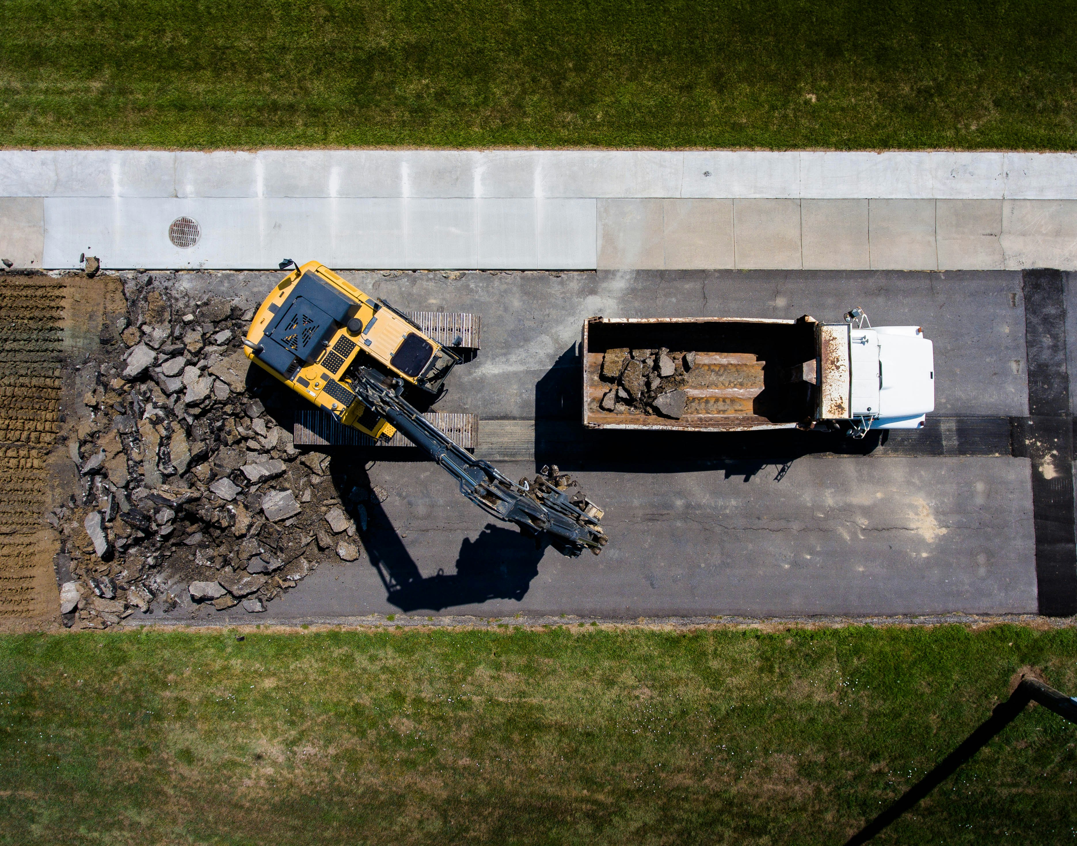 Birdseye view of plant moving across garden