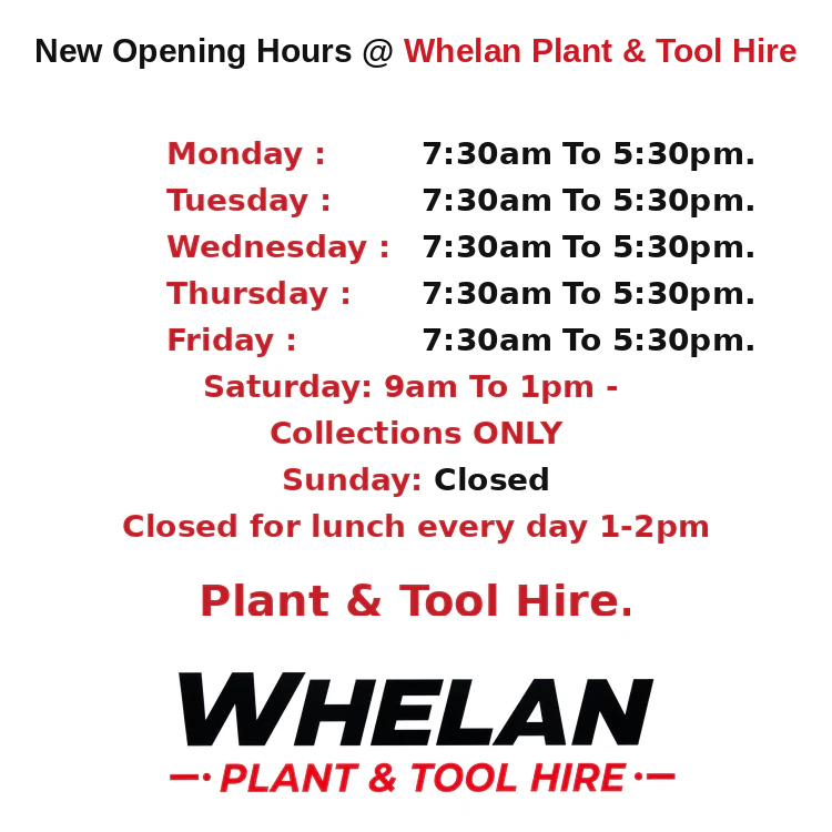 Welcome to Whelan Plant & Tool Hire!