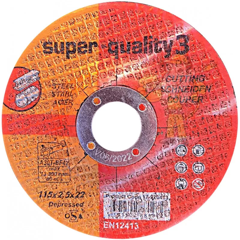 SUPER QUALITY 3, 4.1/2" CUTTING DISC STEEL 115 X 2.5 X 22 (25PK)
