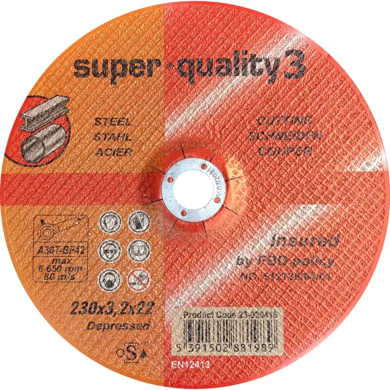 SUPER QUALITY 3, 9" CUTTING DISC REGULAR 230 X 3.2 X 22 (25PK)