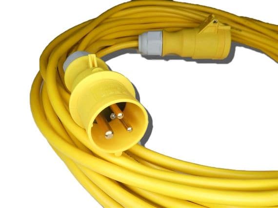 110v coiled 25mtr double socket extension lead 16amp