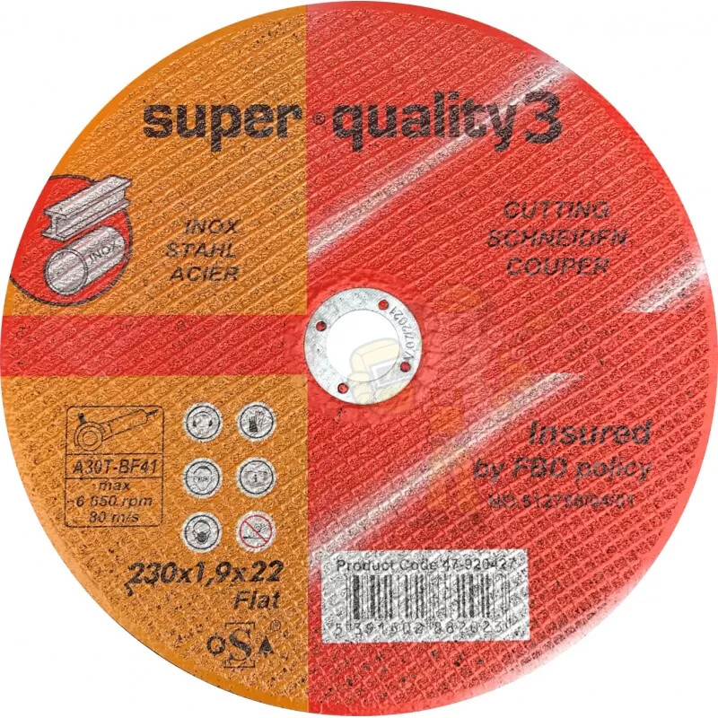 SUPER QUALITY 3, 9" CUTTING DISC SKINNY 230 X 1.9 X 22 (25PK)