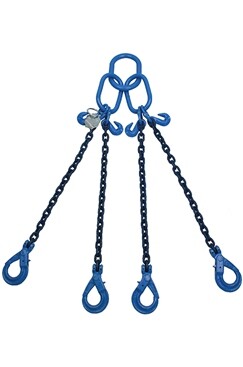 21T - 5m EWL - Grade 100 4Leg Chainsling c/w Safety Hooks