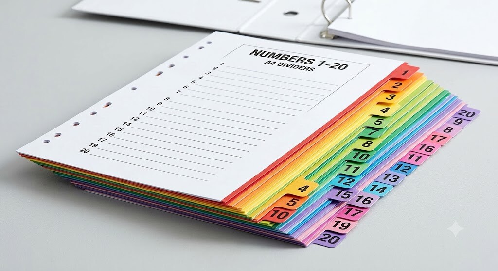 A4 Dividers Numbers 1-20