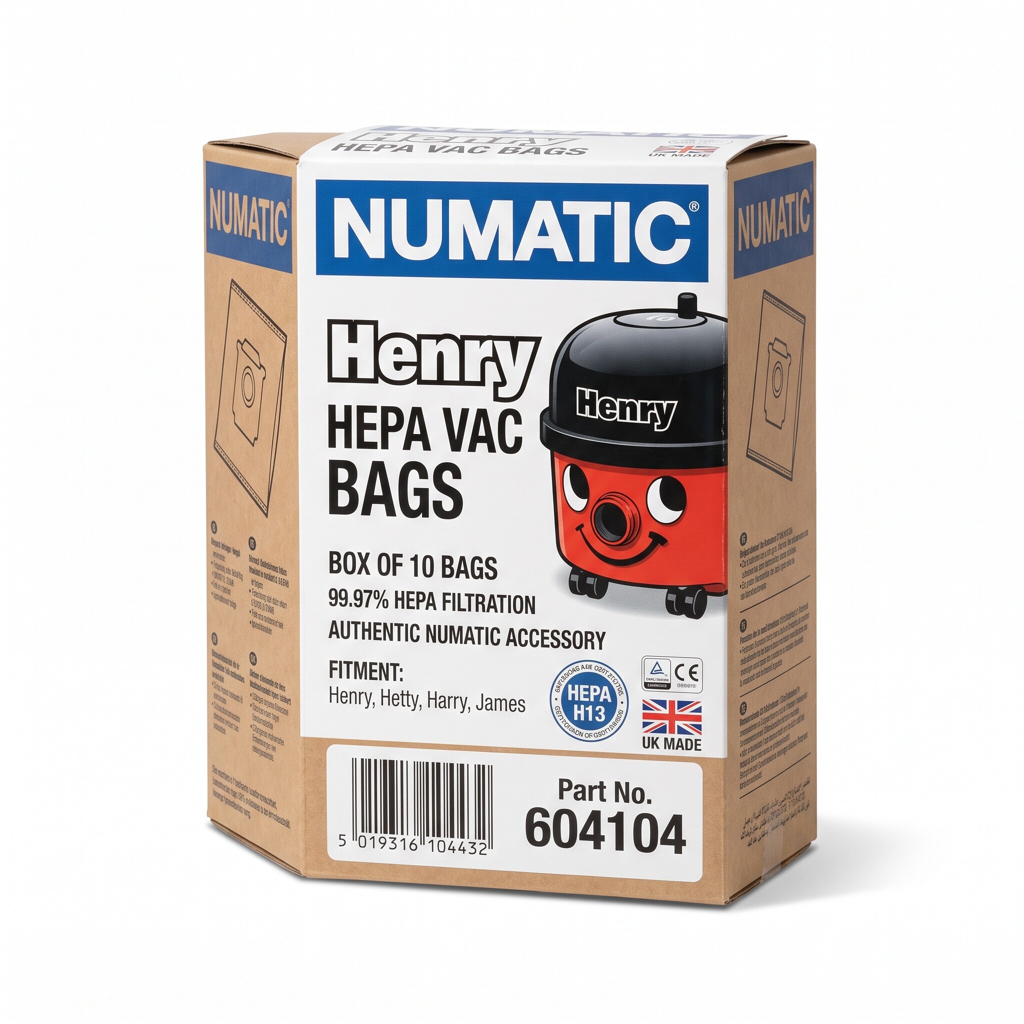 NUMATIC Henry Vac Bags, Hepa - Box (10)
