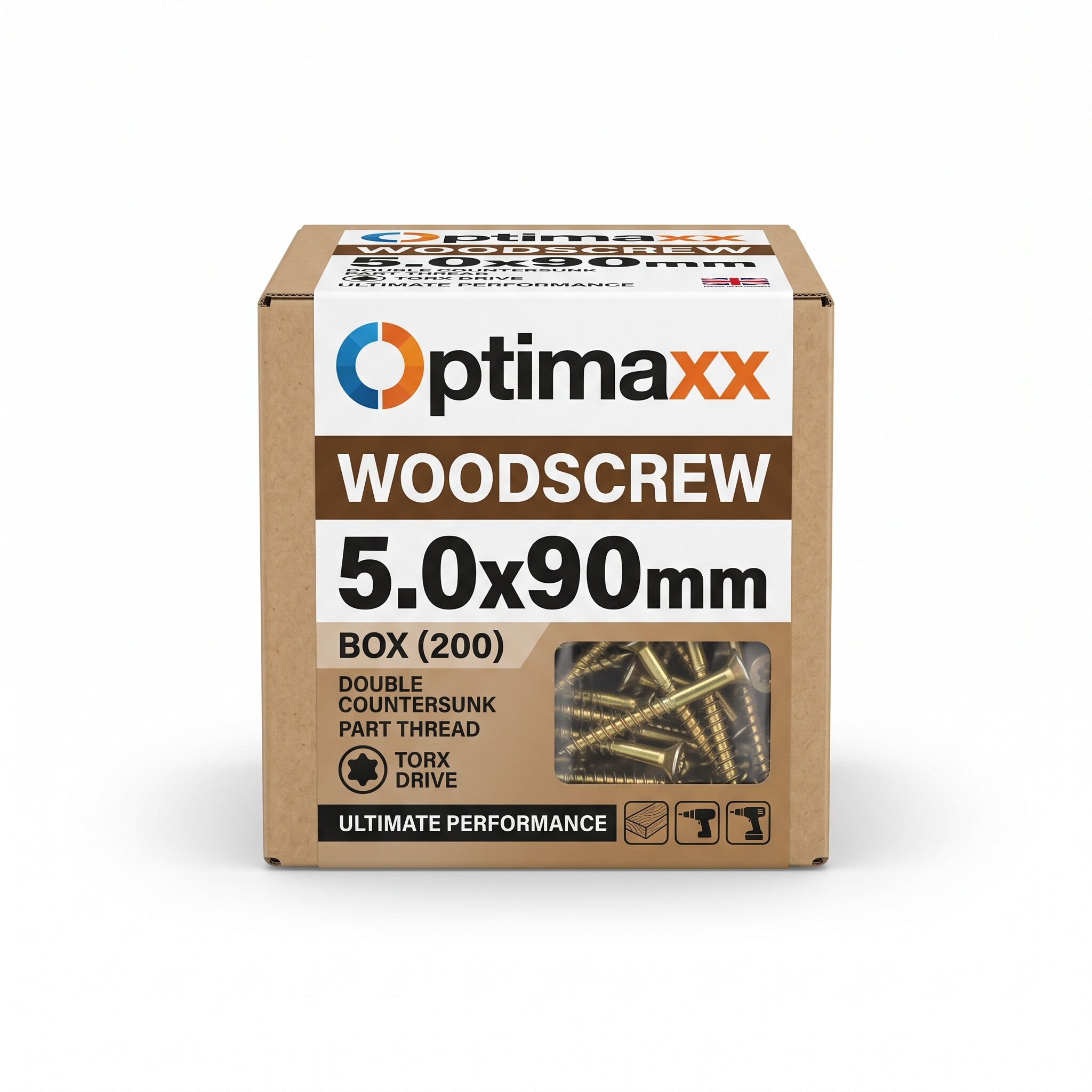 5.0x90mm Optimaxx Woodscrew - Box (200)