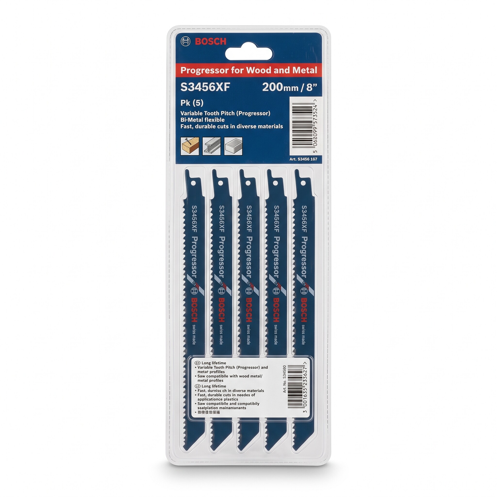BOSCH S3456XF Progressor Recip Blade 200mm - Pk (5)