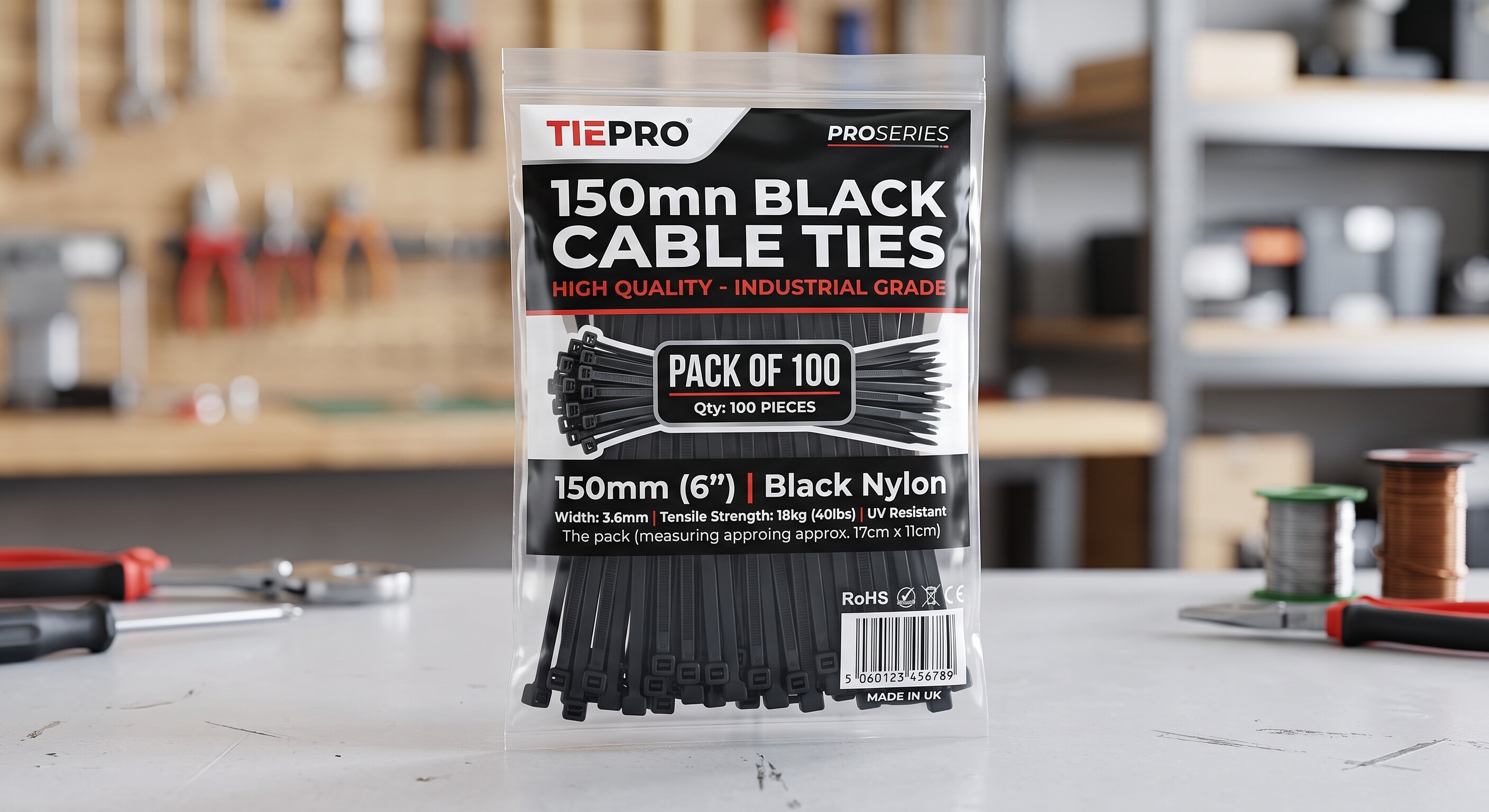 150mm Black Cable Ties - Pk (100)