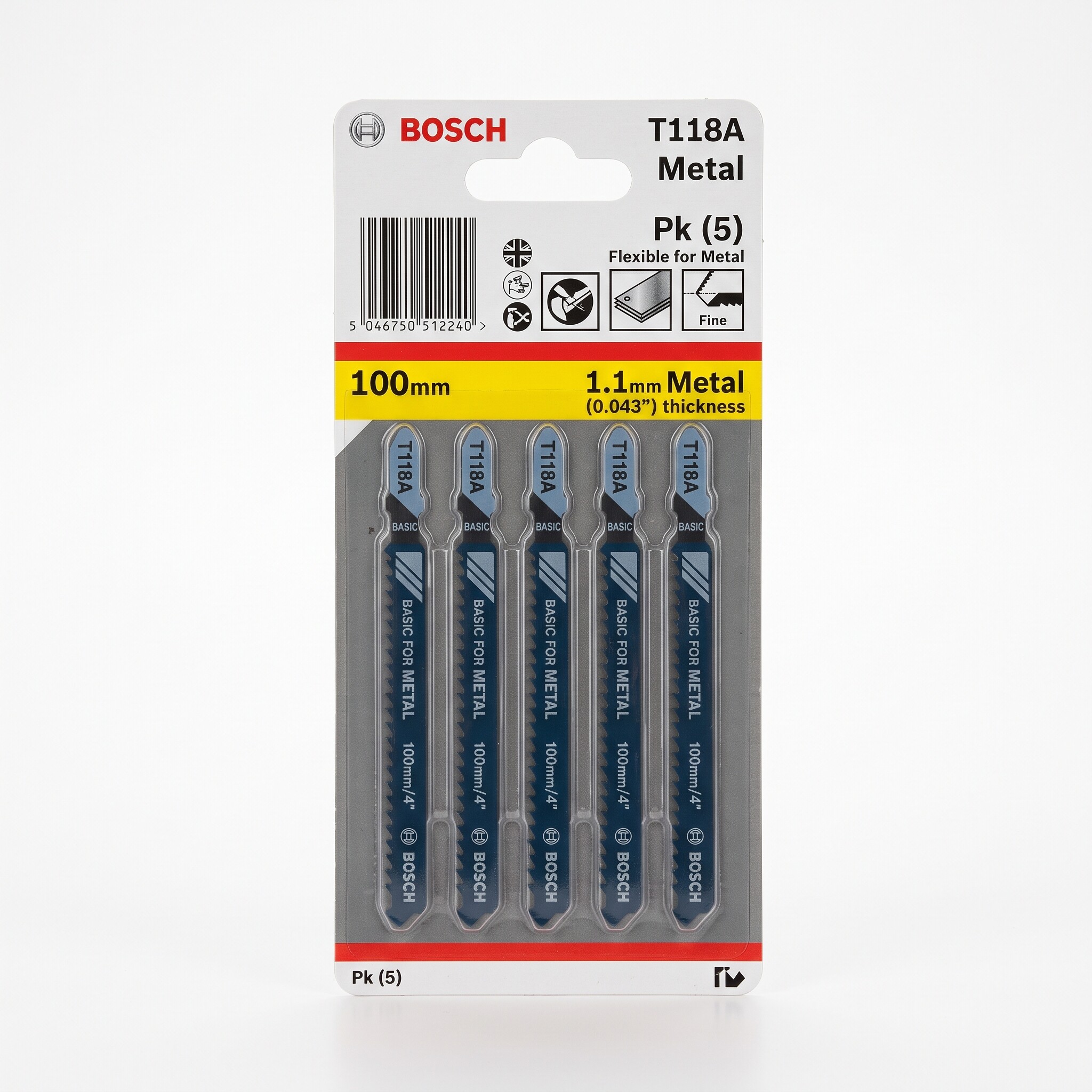 BOSCH T118A Metal Jigsaw Blade - Pk (5)