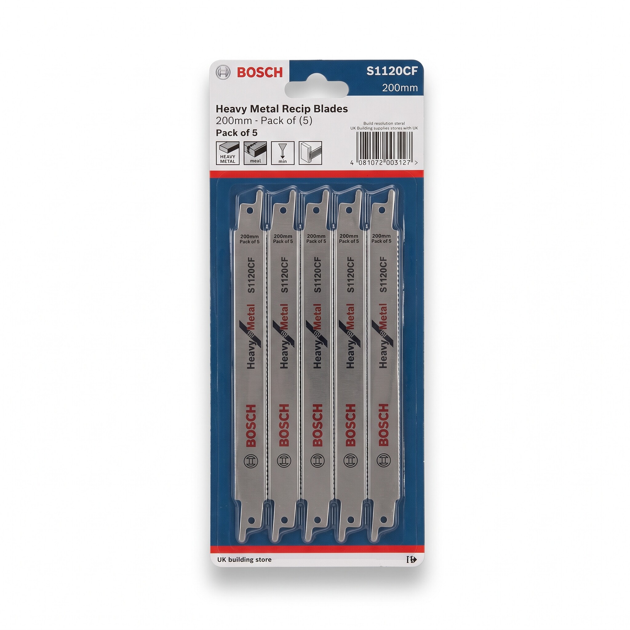 BOSCH S1120CF Heavy Metal Recip Blades 200mm - Pack of (5)