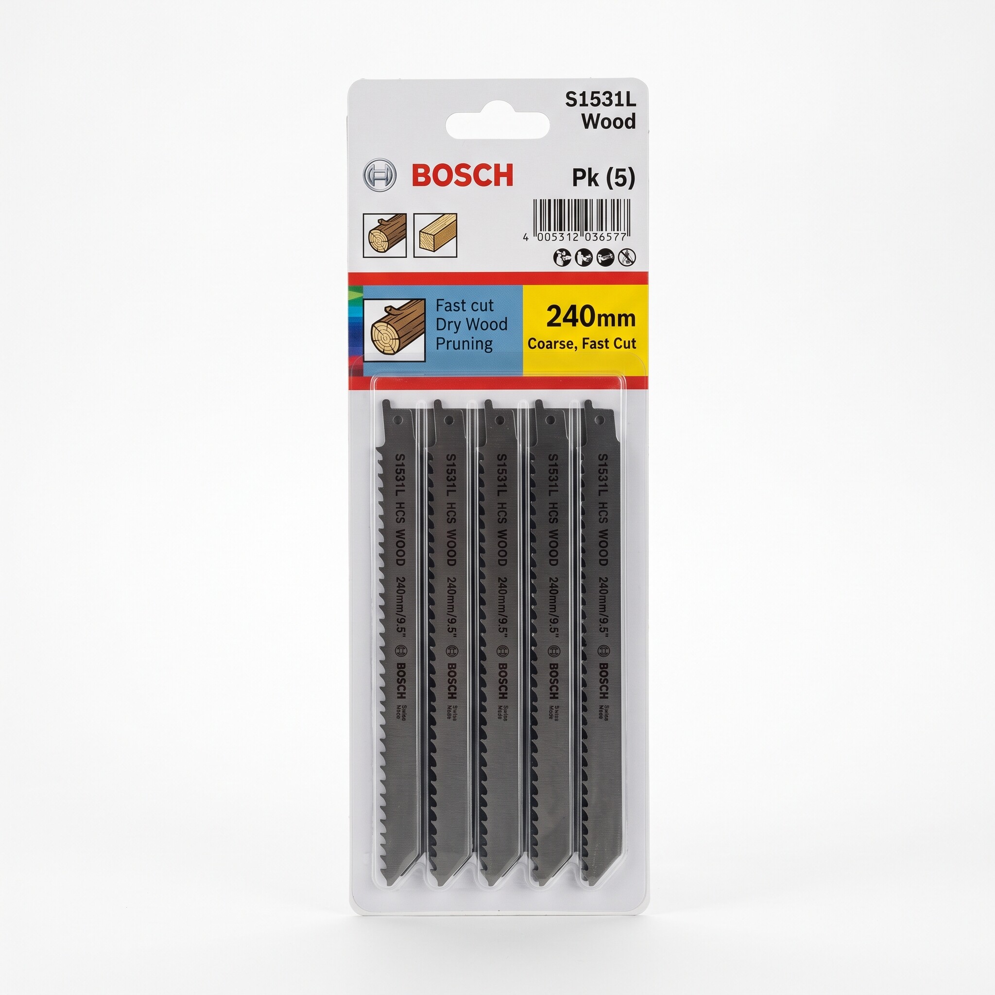 BOSCH S1531L Wood Recip Blade 240mm - Pk (5)