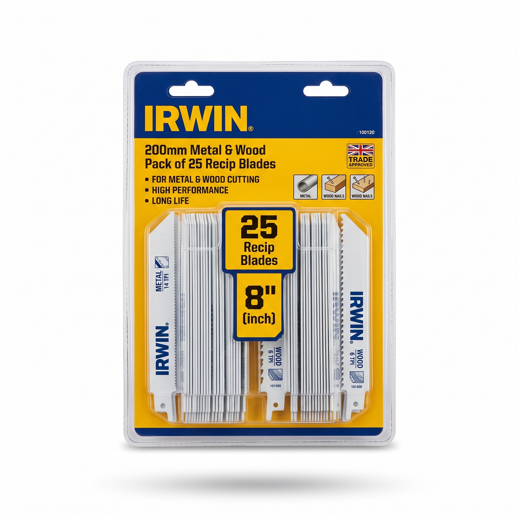 IRWIN 200mm Metal & Wood Pack of 25 Recip Blades