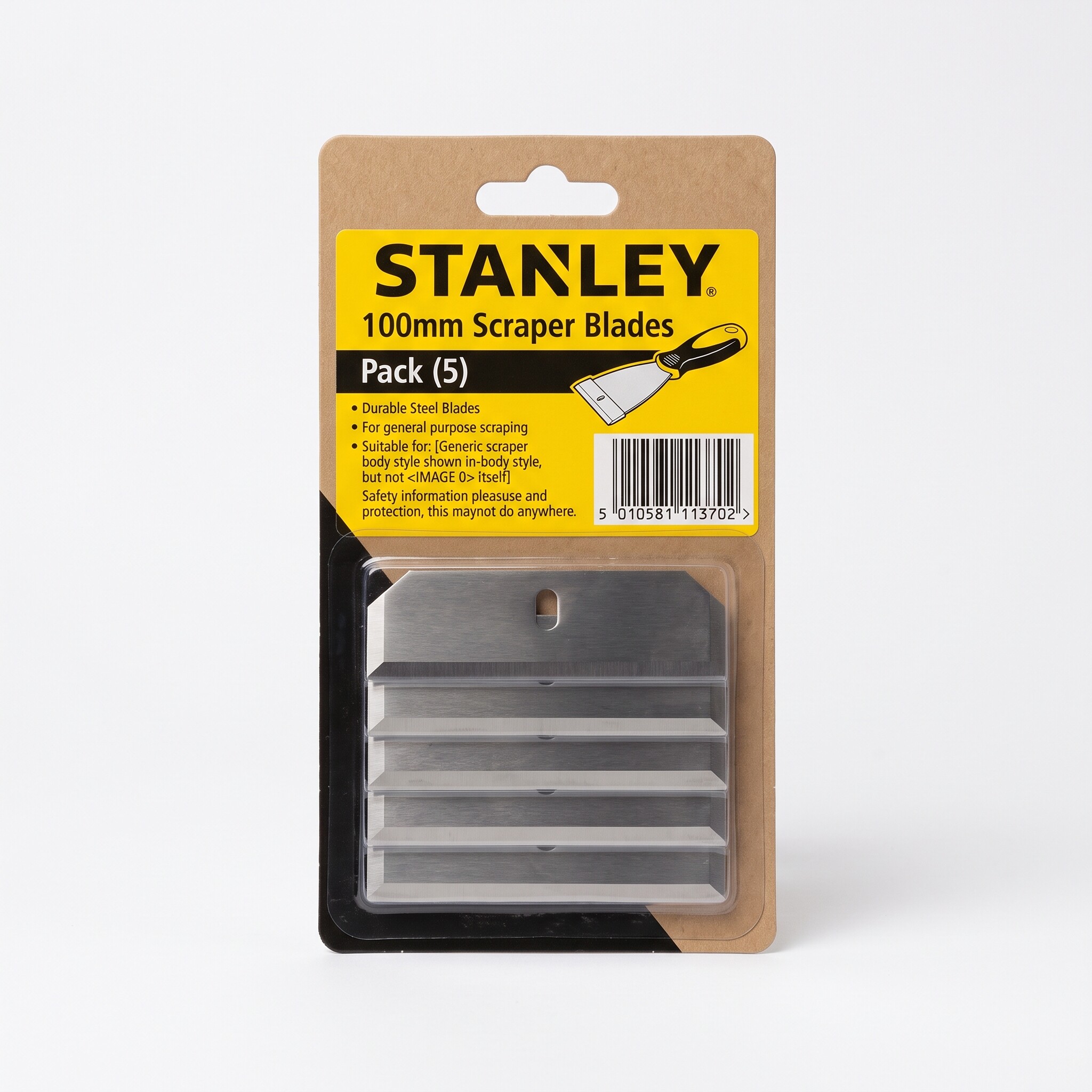 STANLEY 100mm Scraper Blades - Pk (5)