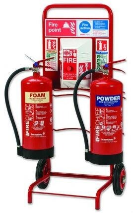 Mobile Fire Point Trolley c/w Bell Bucket + 2 Extinguishers